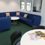 Epsom College Staff Room blue sofas