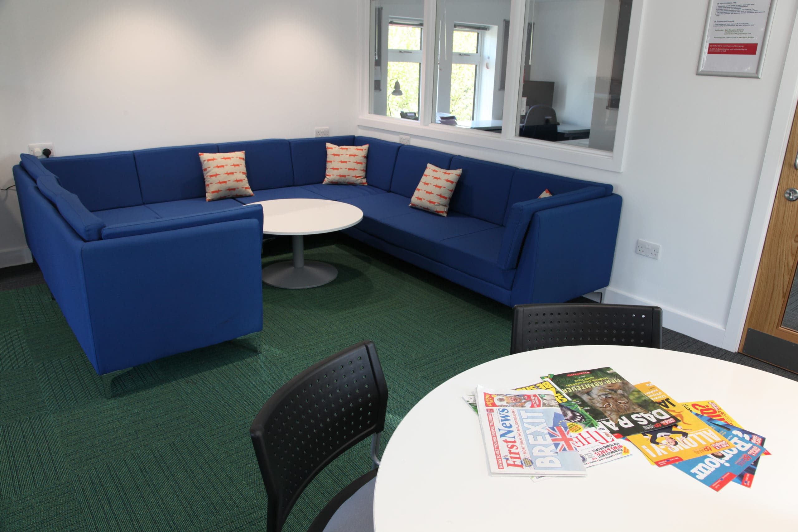 Epsom College Staff Room blue sofas