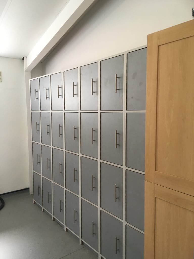 Grey locker cabinets