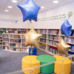 Blue Coat School Library with balloons