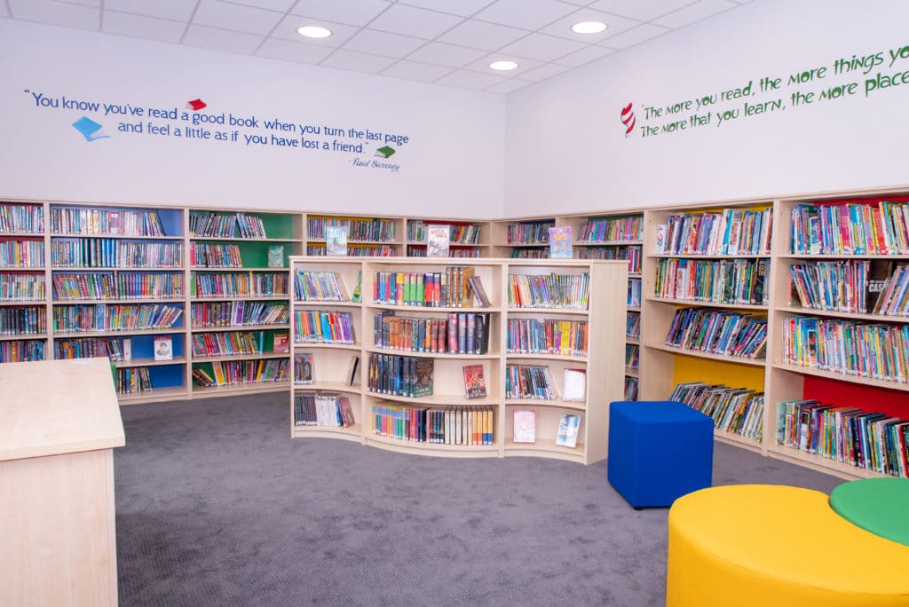 bespoke library furniture manufactured for The Blue Coat School, Birmingham