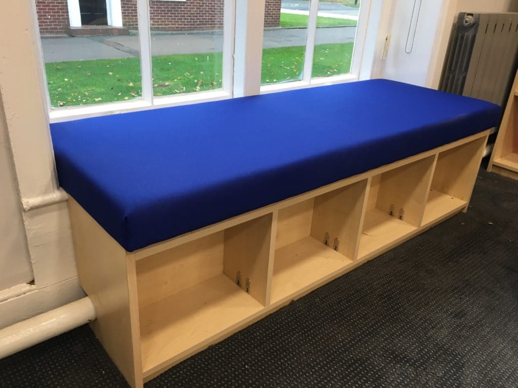 bespoke library storage space and seating at The Blue Coat School, Birmingham