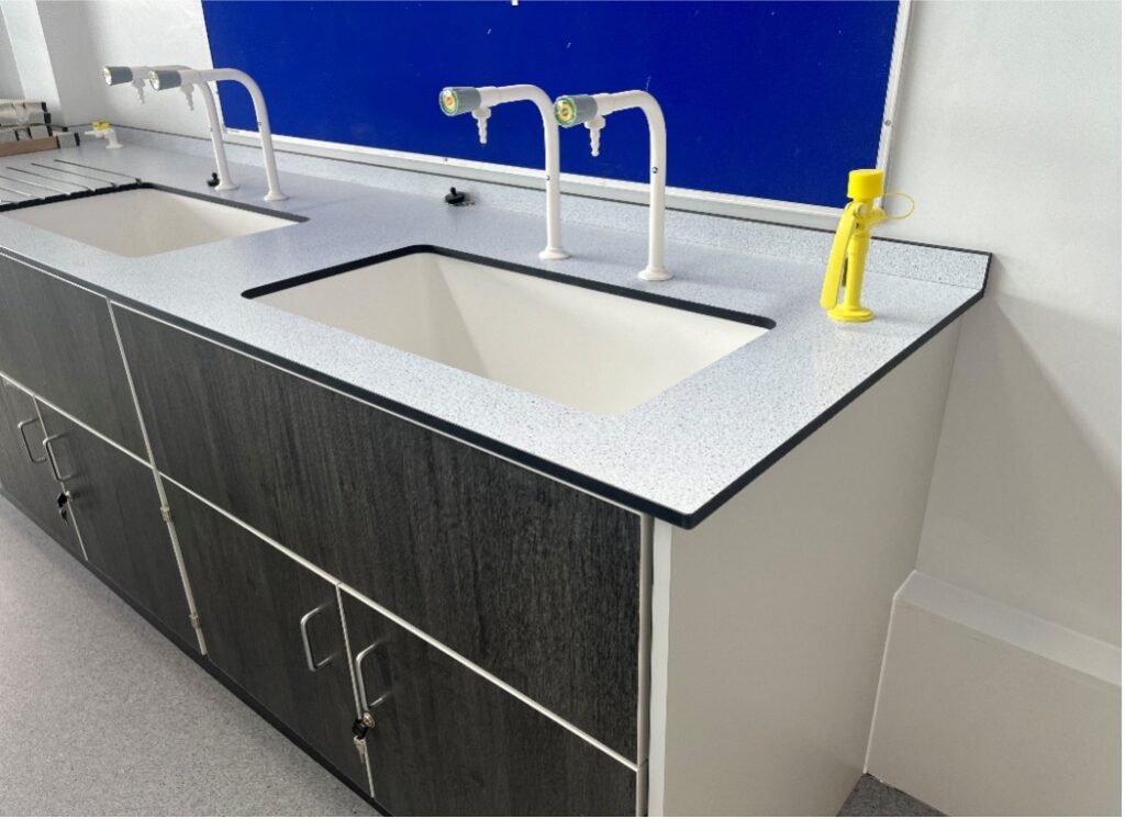 Sink and taps in a school science laboratory